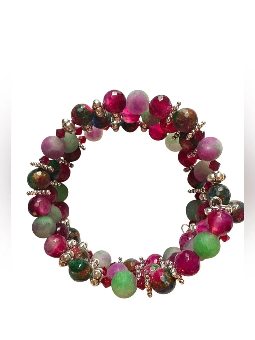Faceted Agate, Watermelon Tourmaline and Swarovski Crystals Wrap Bracelet